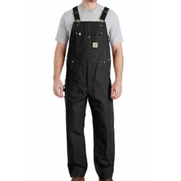 NEW Carhartt Black Men's Duck Bib Overalls – Relaxed Fit- 38 x 34 - Picture 1 of 8
